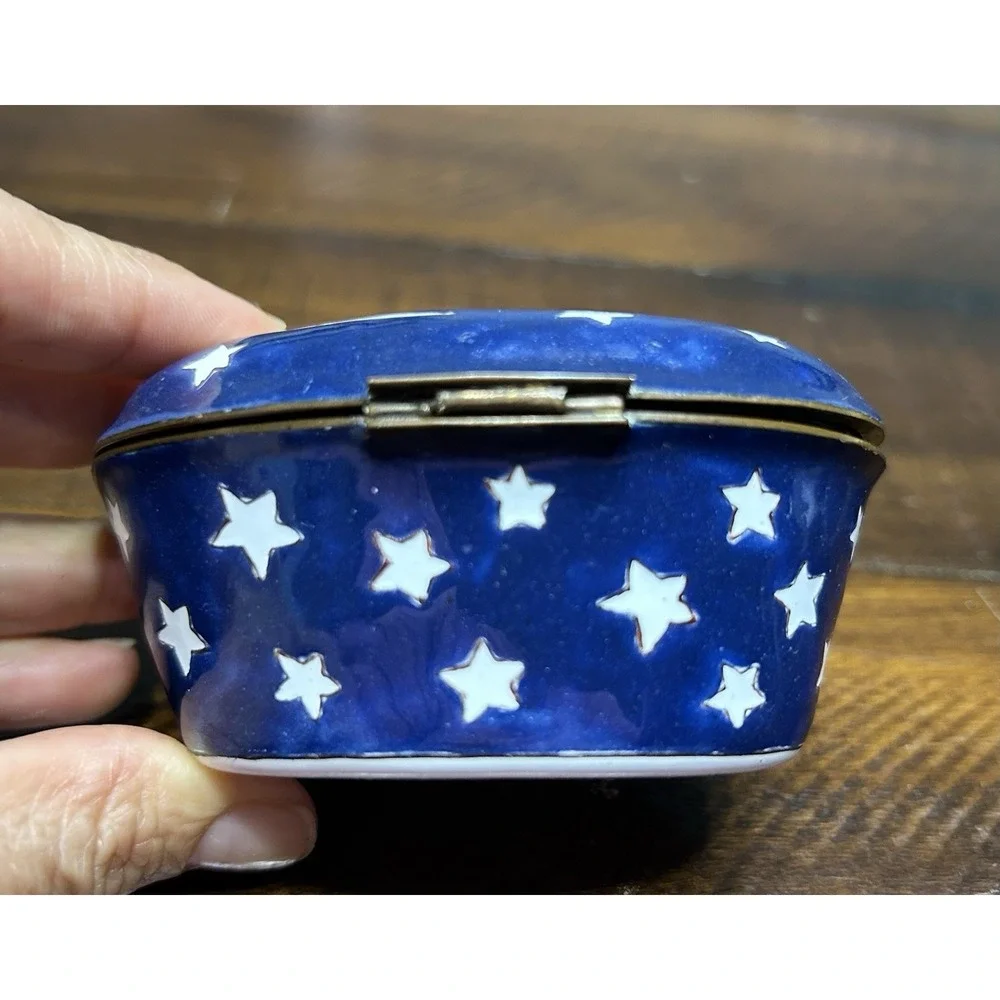 Vintage Hinged Trinket Box Cloisonne Enamel Moon Stars Celestial‎ Numbered